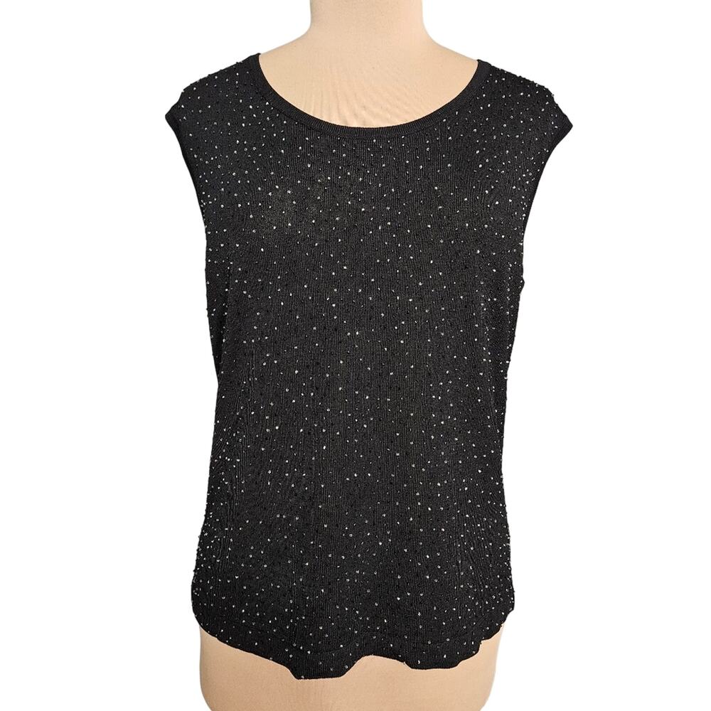 Jones New York Knit Sweater Top Womens Bling Embellished Black XL Stretch Beaded